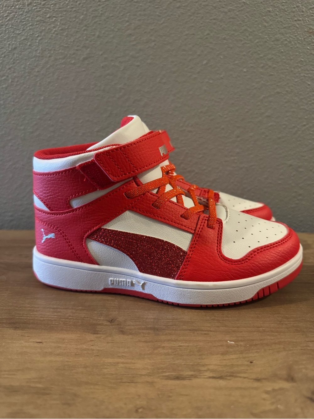 Puma Girls Red Glitter High-Top Sneakers